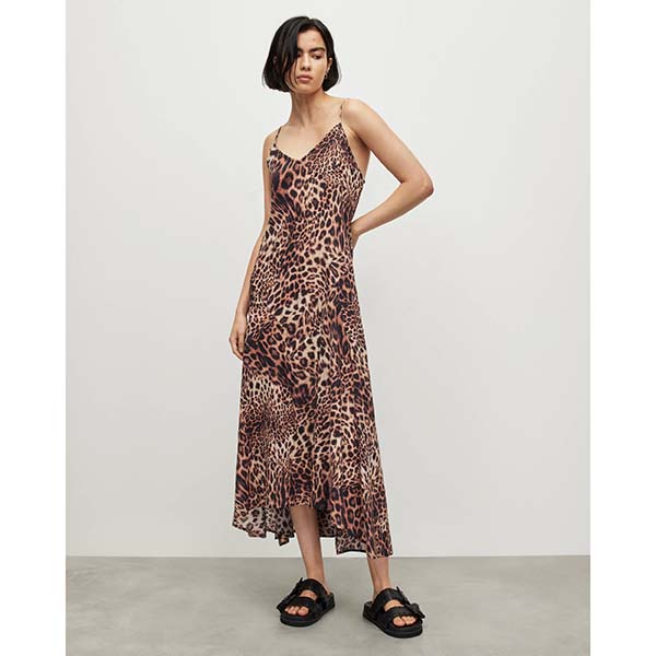 Allsaints Australia Womens Essie Evita Leopard Print Maxi Dress Brown AU89-457